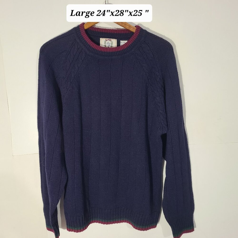 Vintage 80s/90s Sears Roebuck & Co Men's Blue Large Knit Heavyweight Sweater